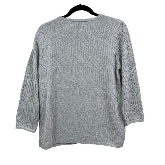 Alfred Dunner Womens Sweater Metallic Open Knit Round Neck Silver Gray Size‎ M - Picture 4 of 5